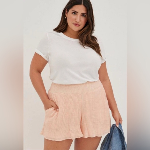 Torrid peach textured gauze high rise shorts smocked waist size 3X B39 - Picture 1 of 7